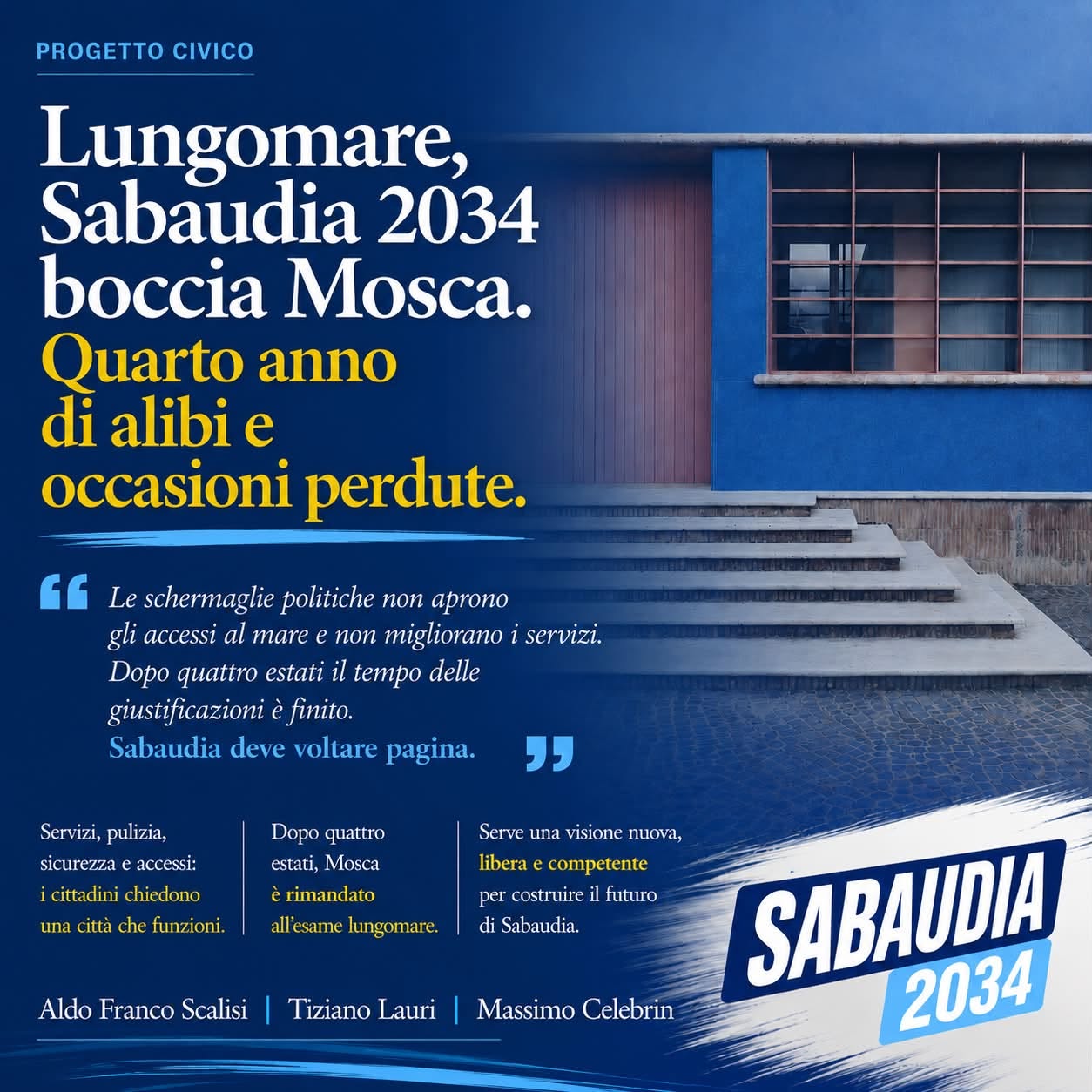 Grafica del comunicato di Sabaudia 2034 sullo stato del lungomare